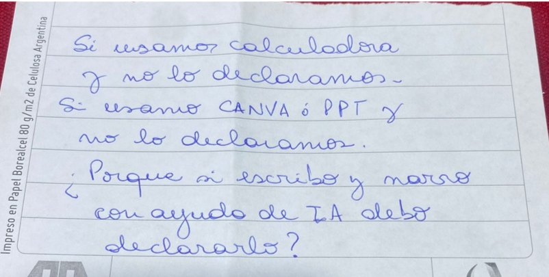"Si usamos calculadora y no lo declaramos. Si usamos Canva o PPT y no lo declaramos. ¿Por qué si escribo y narro con ayuda de IA debo declararlo?